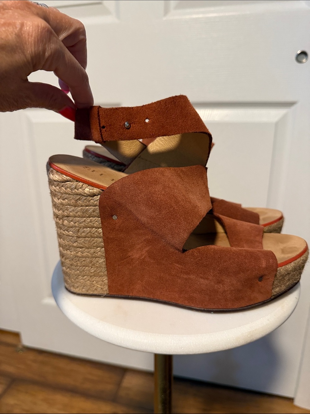 See By Chloe Rust Suede Espadrille Wedge Sandals size 37/6.5